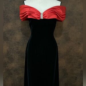 Elegant Black and Red Off-Shoulder Dress